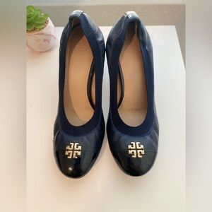 Tory Burch Blue Leather Jolie Block
Heel Pumps Size 6 1/2
